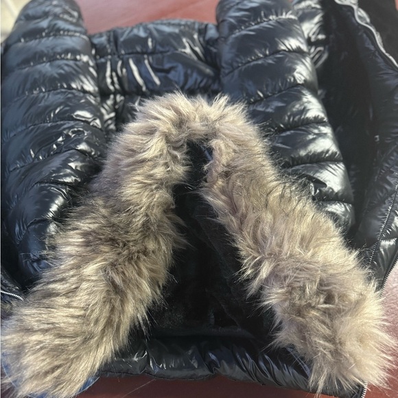 LA Coalition black puff jacket womens L long hood FAUX Fur Collar Winter Coat - Picture 8 of 10